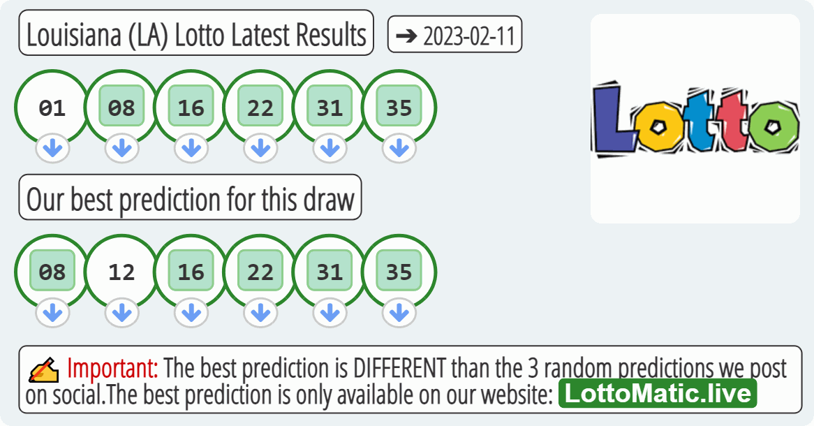 Louisiana (LA) lottery results drawn on 2023-02-11