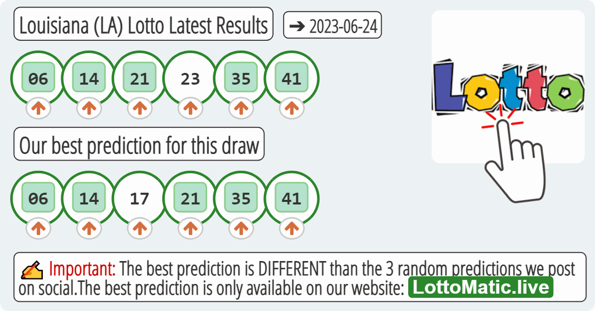 Louisiana (LA) lottery results drawn on 2023-06-24