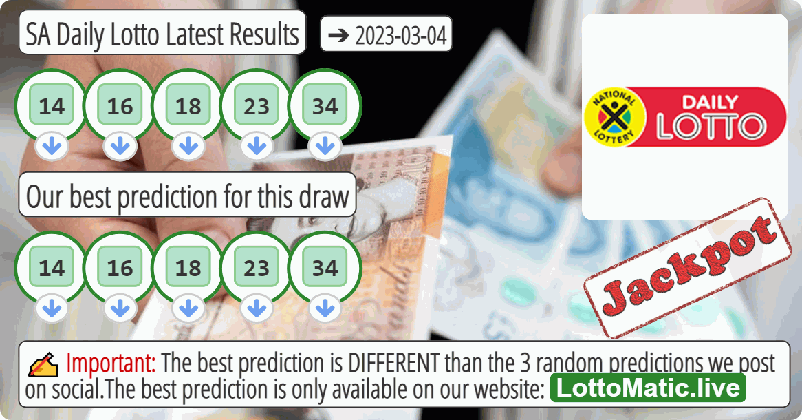 SA Daily Lotto results drawn on 2023-03-04