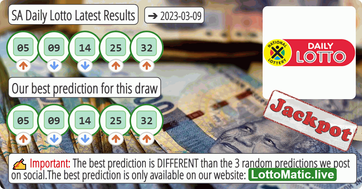 SA Daily Lotto results drawn on 2023-03-09
