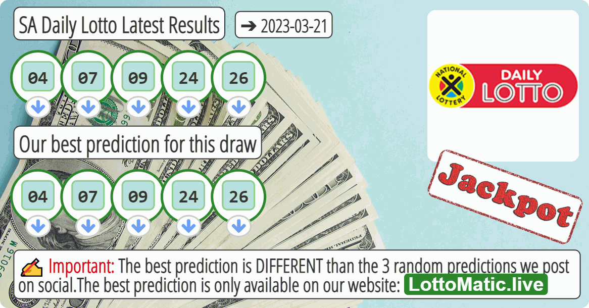 SA Daily Lotto results drawn on 2023-03-21