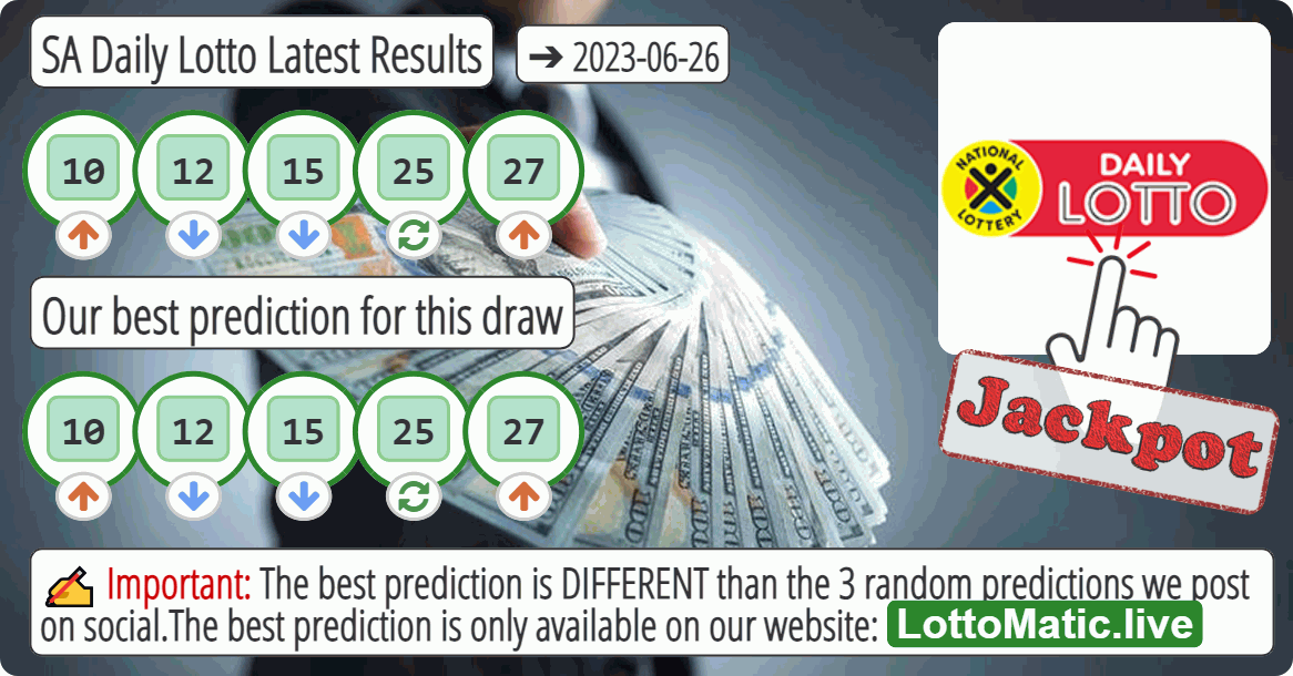 SA Daily Lotto results drawn on 2023-06-26