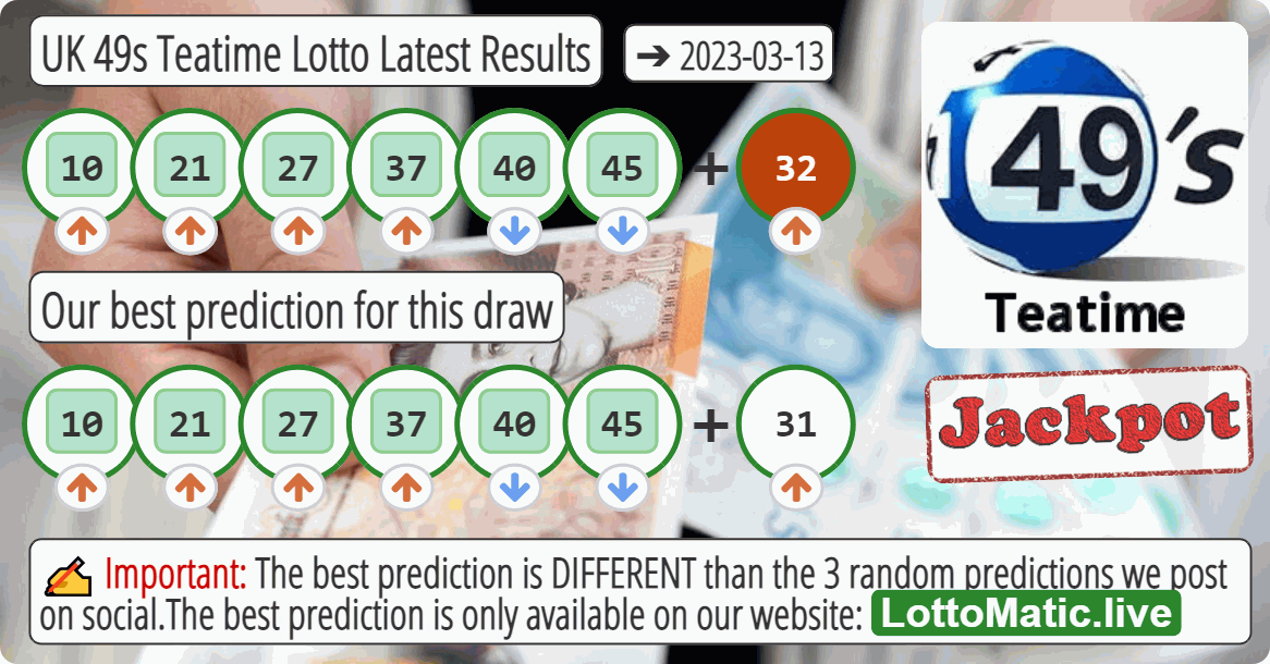 UK 49s Teatime results drawn on 2023-03-13