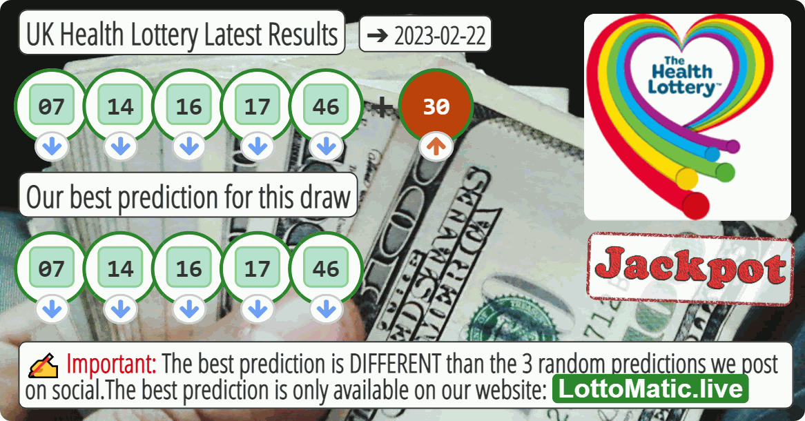 UK Health Lottery results drawn on 2023-02-22